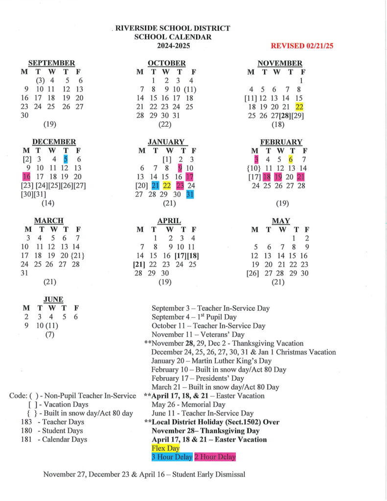 Riverside School District calendar 24-25