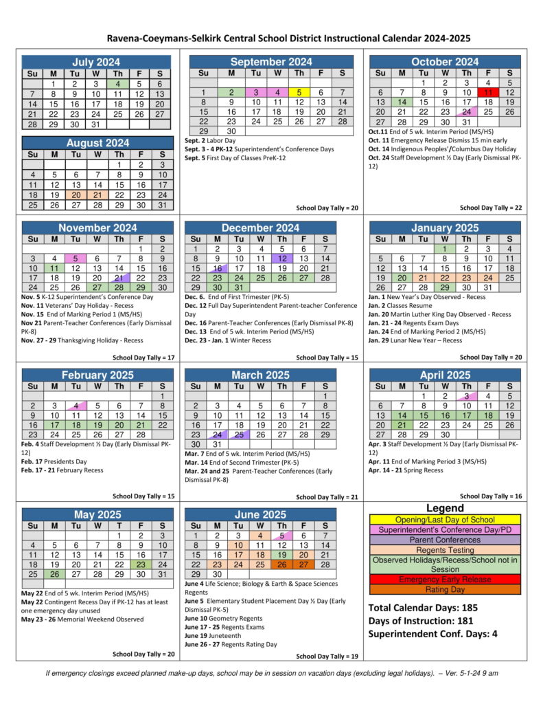 Ravena-Coeymans-Selkirk Central School District calendar