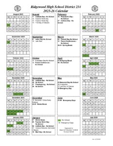Ridgewood High School District 234 calendar 25-26
