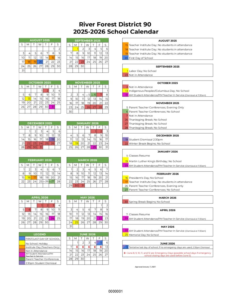 River Forest District 90 calendar