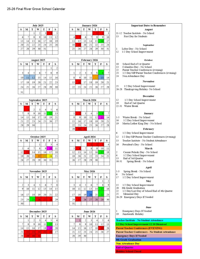 River Grove School Calendar Revised