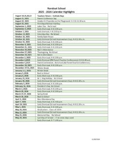 Rondout School calendar