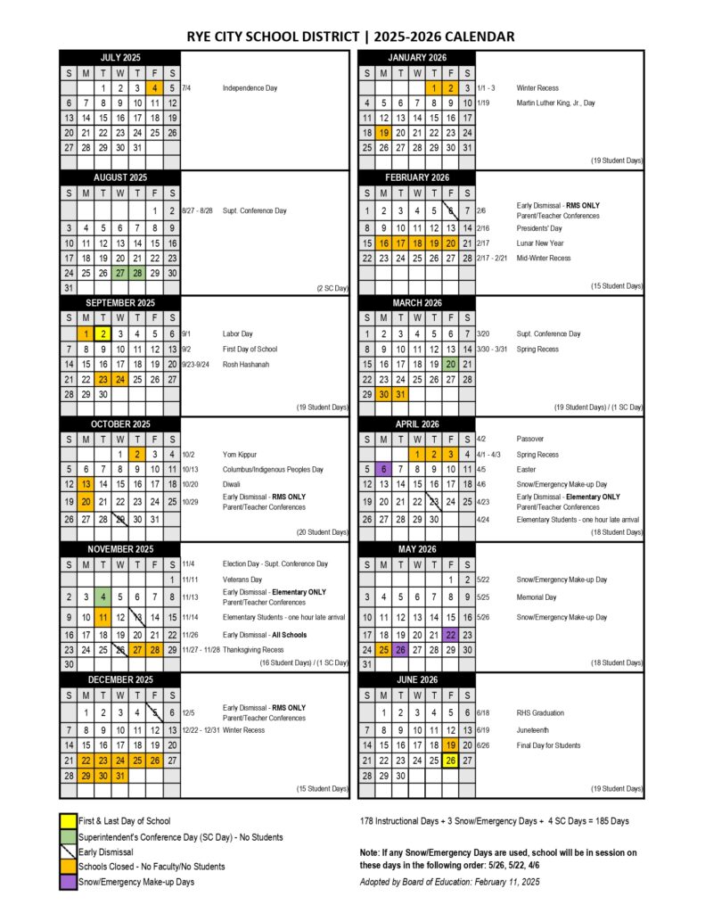 Rye City School District Calendar