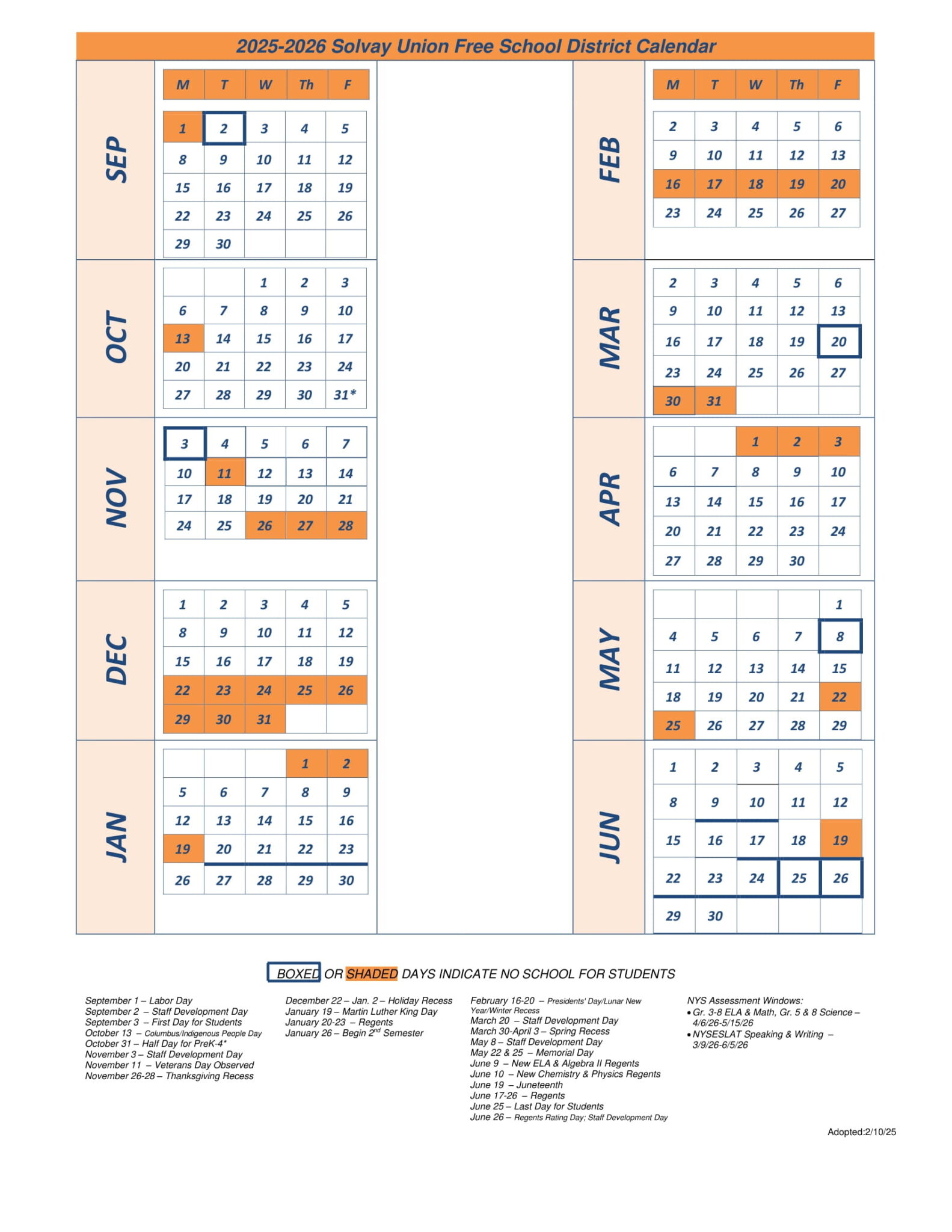 Solvay UFSD Calendar 25 26 PDF REVISED EduCounty
