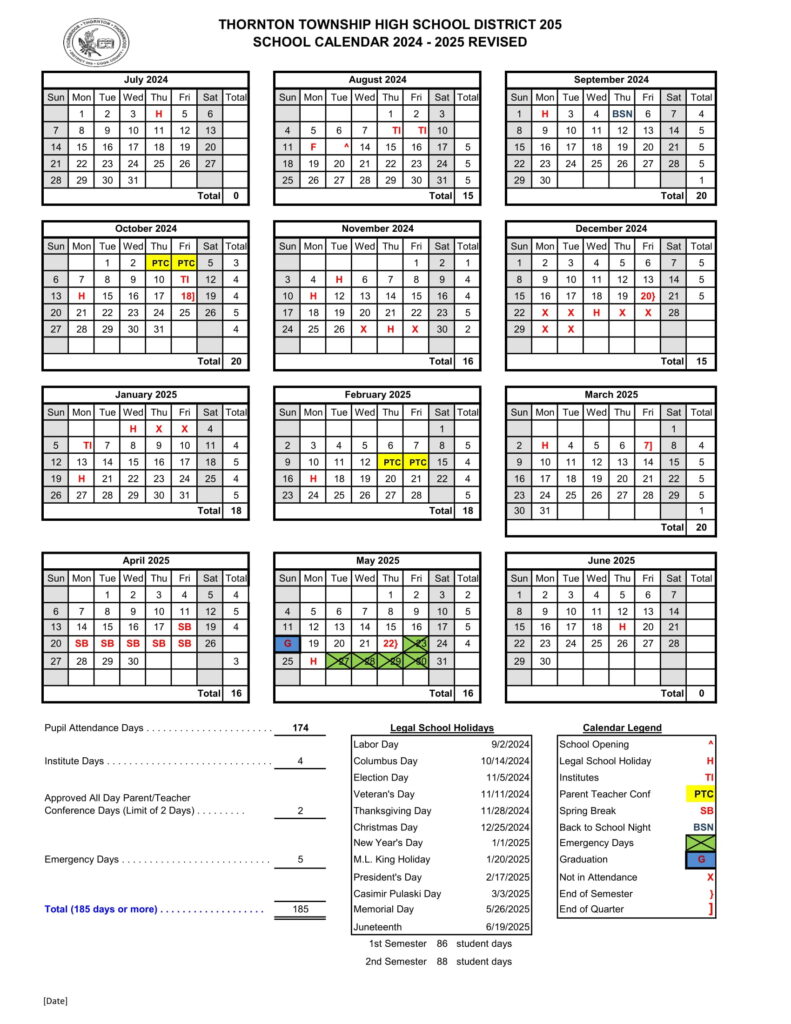 Thornton Township District 205 Calendar 24 25 PDF REVISED EduCounty