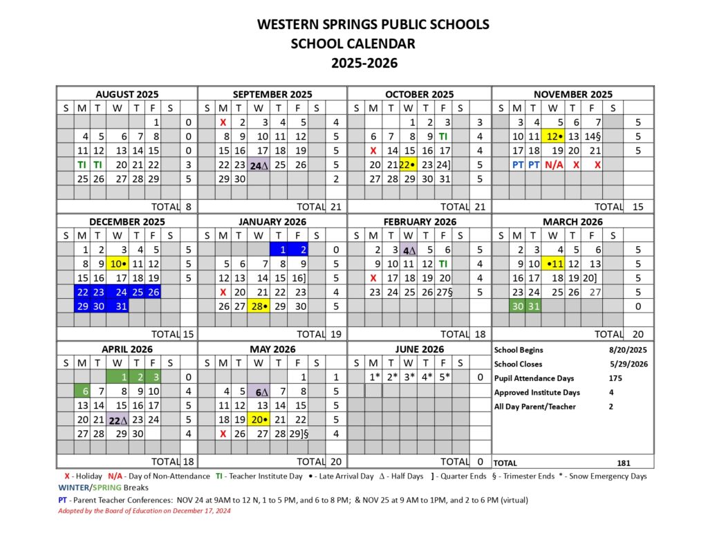 WESTERN SPRINGS PUBLIC SCHOOLS calendar
