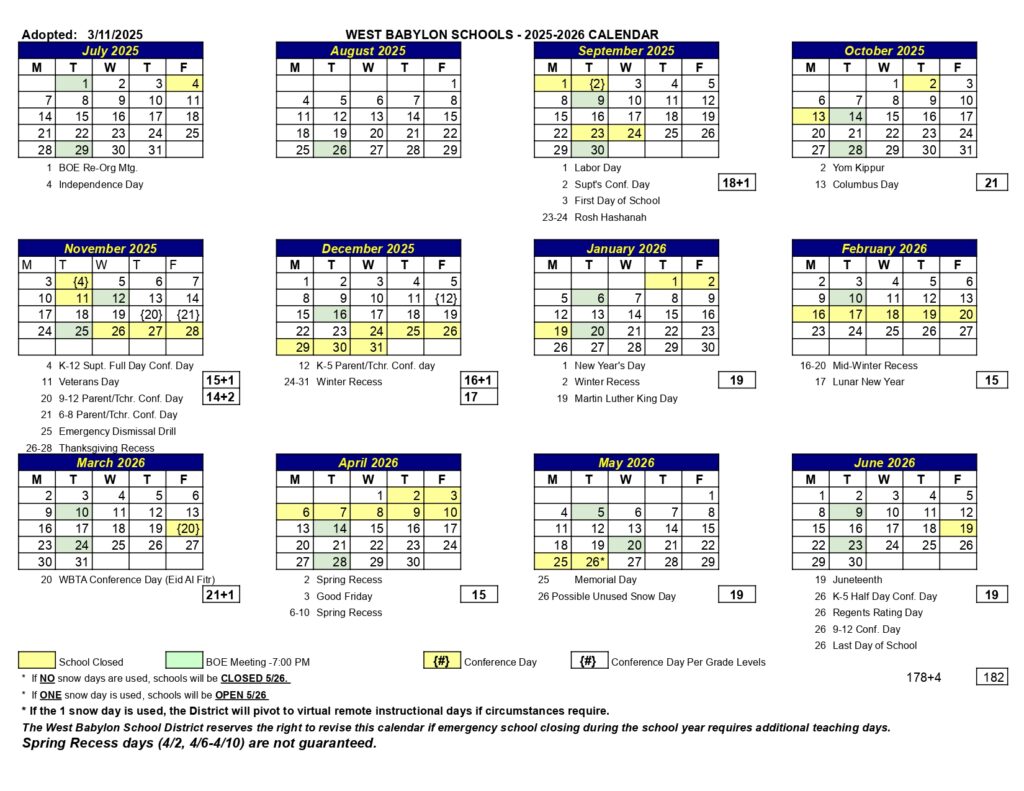 West Babylon Schools Calendar