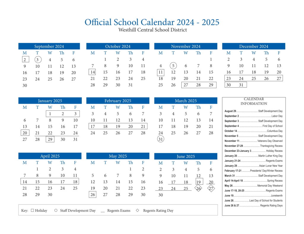 Westhill Central School District calendar