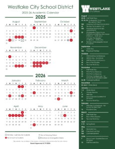 Westlake City School District 25-26 calendar