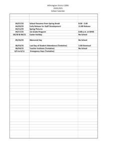 Wilmington District 209U calendar
