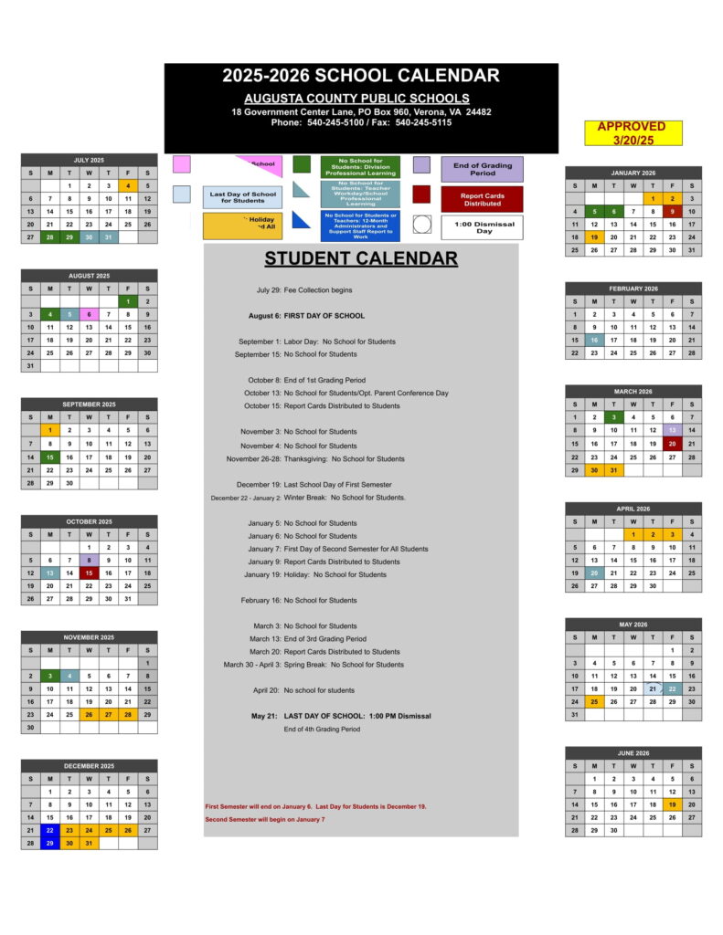Augusta County Public Schools calendar
