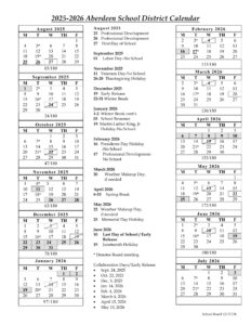 ABERDEEN SCHOOL DISTRICT CALENDAR