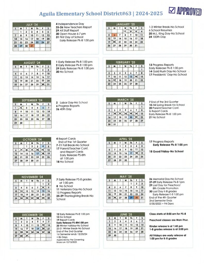 Aguila Elementary School District Calendar