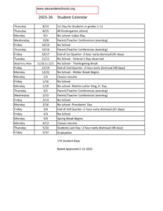 alexander local schools calendar