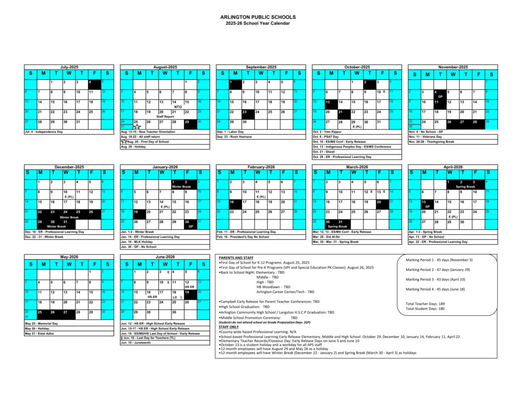 arlington public schools calendar