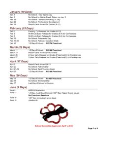 Ayer Shirley Regional School District CALENDAR