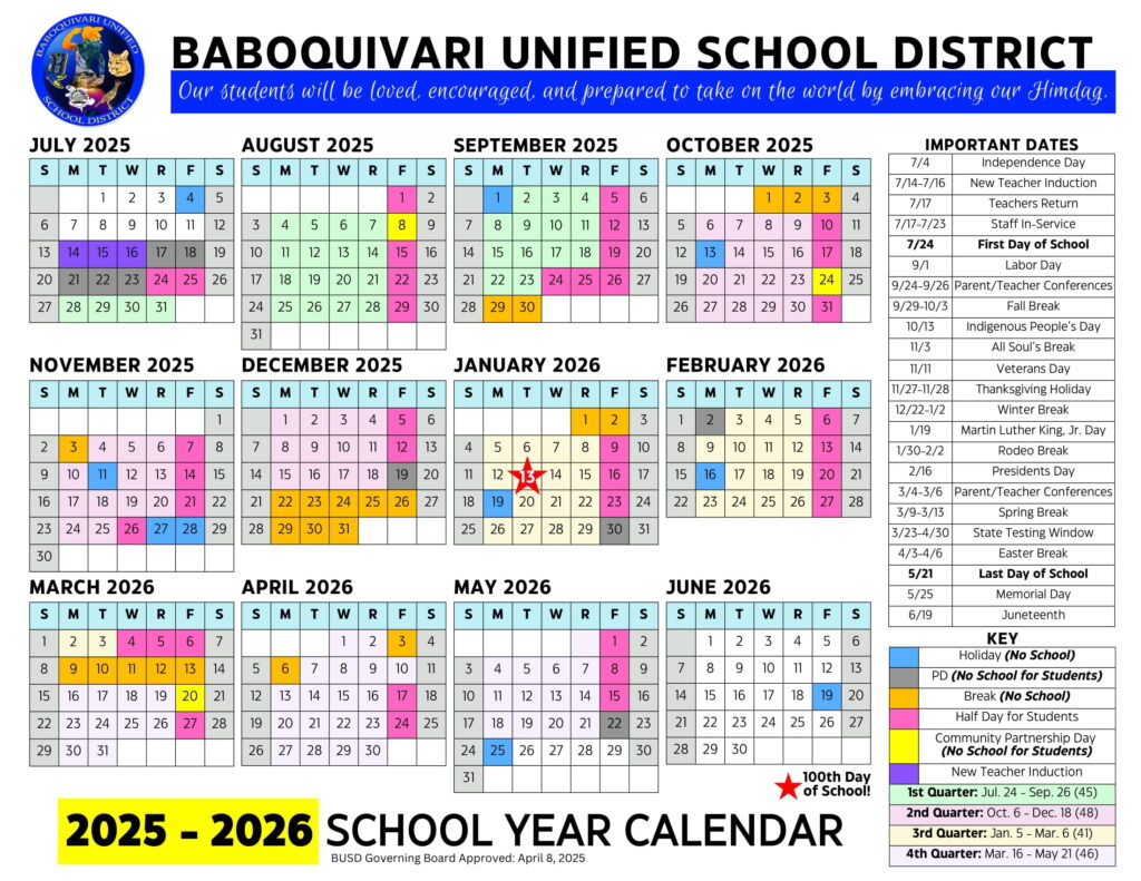 Baboquivari Unified School District Calendar