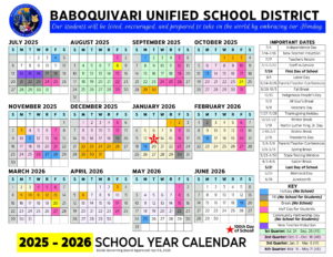 Baboquivari Unified School District Calendar