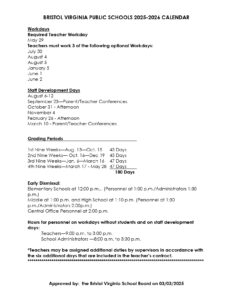 Bristol Virginia Public Schools CALENDAR