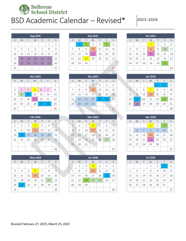 Bellevue School District, Calendar