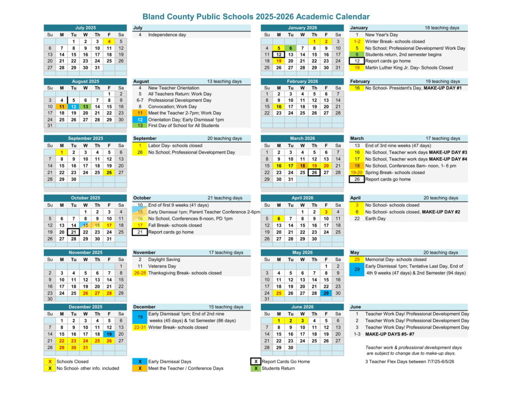 BLAND COUNTY PUBLIC SCHOOLS CALENDAR