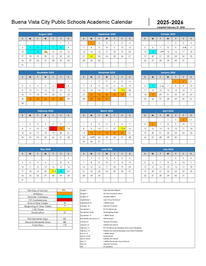 Buena Vista City Public Schools CALENDAR