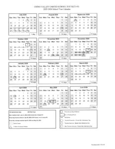 CHINO VALLEY UNIFIED SCHOOL DISTRICT CALENDAR