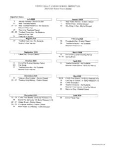 CHINO VALLEY UNIFIED SCHOOL DISTRICT CALENDAR