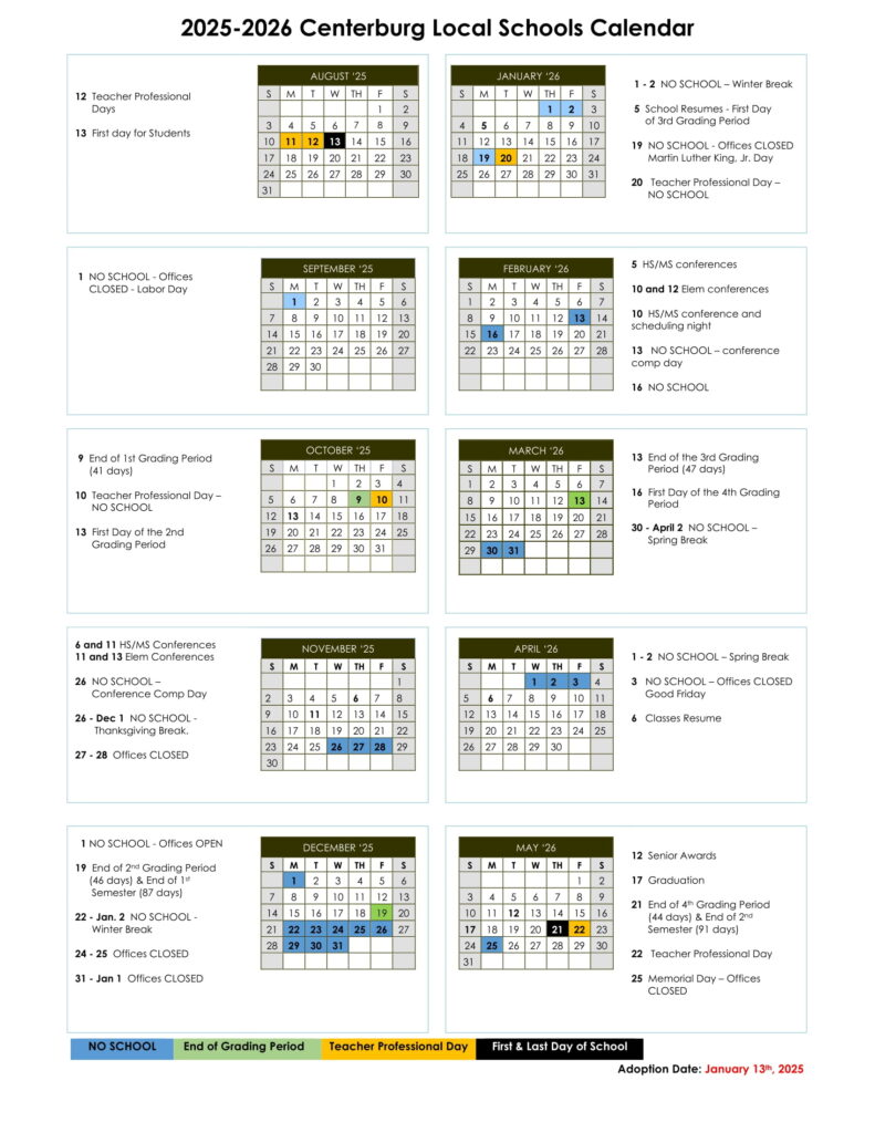 Centerburg local schools Calendar