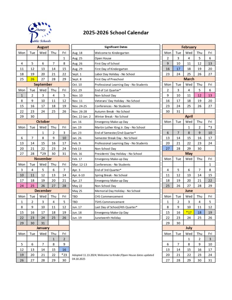 Cheney Public Schools CALENDAR