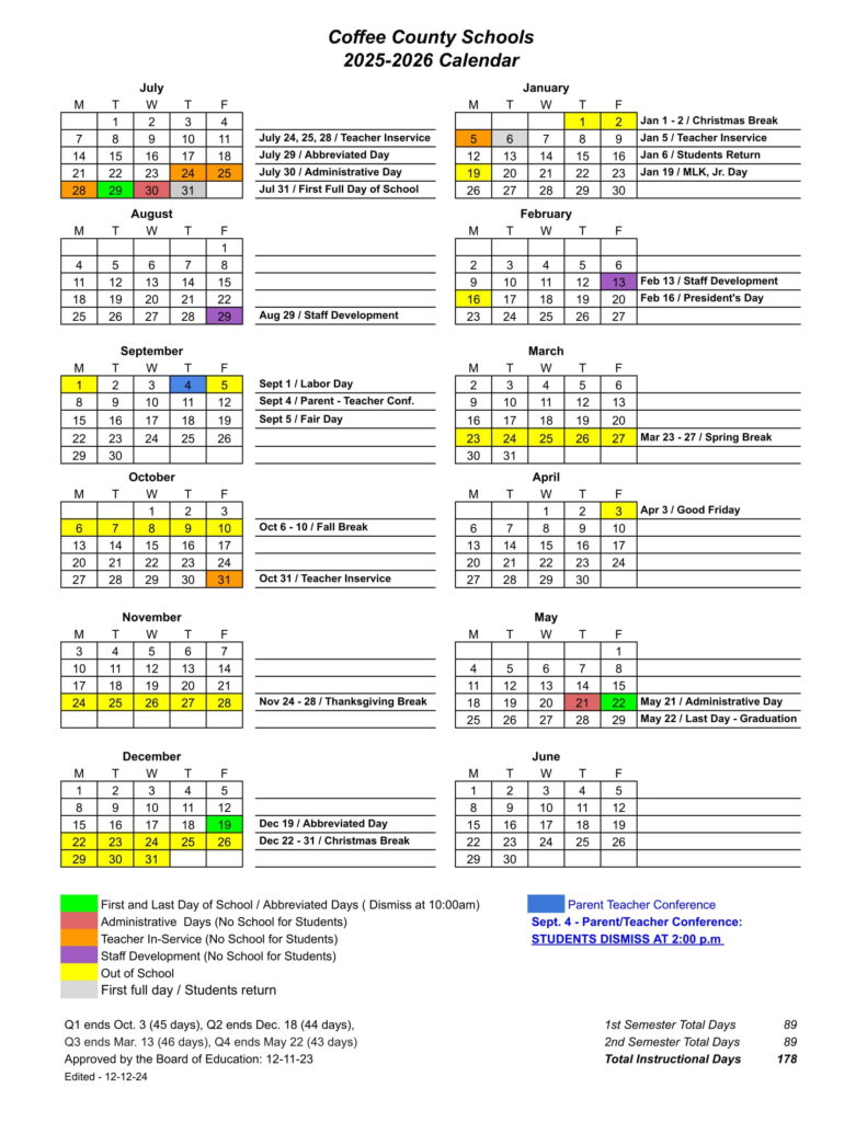 Coffee County Schools calendar