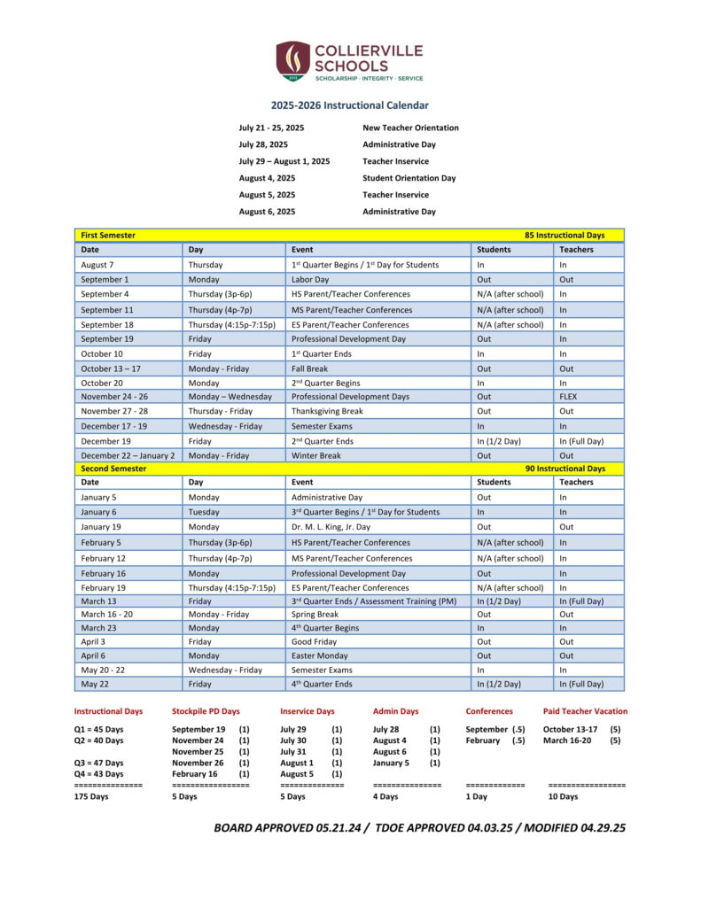 Collierville Schools CALENDAR