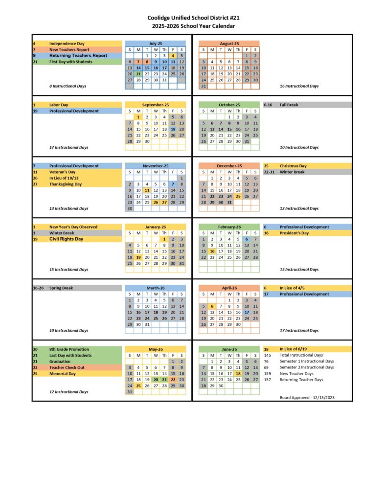 Coolidge Unified School District #21 CALENDAR