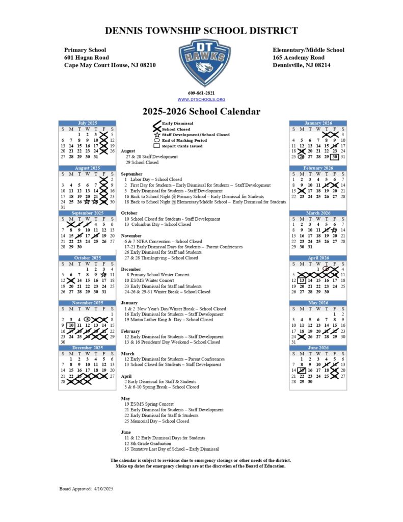 Dennis Township School District Calendar
