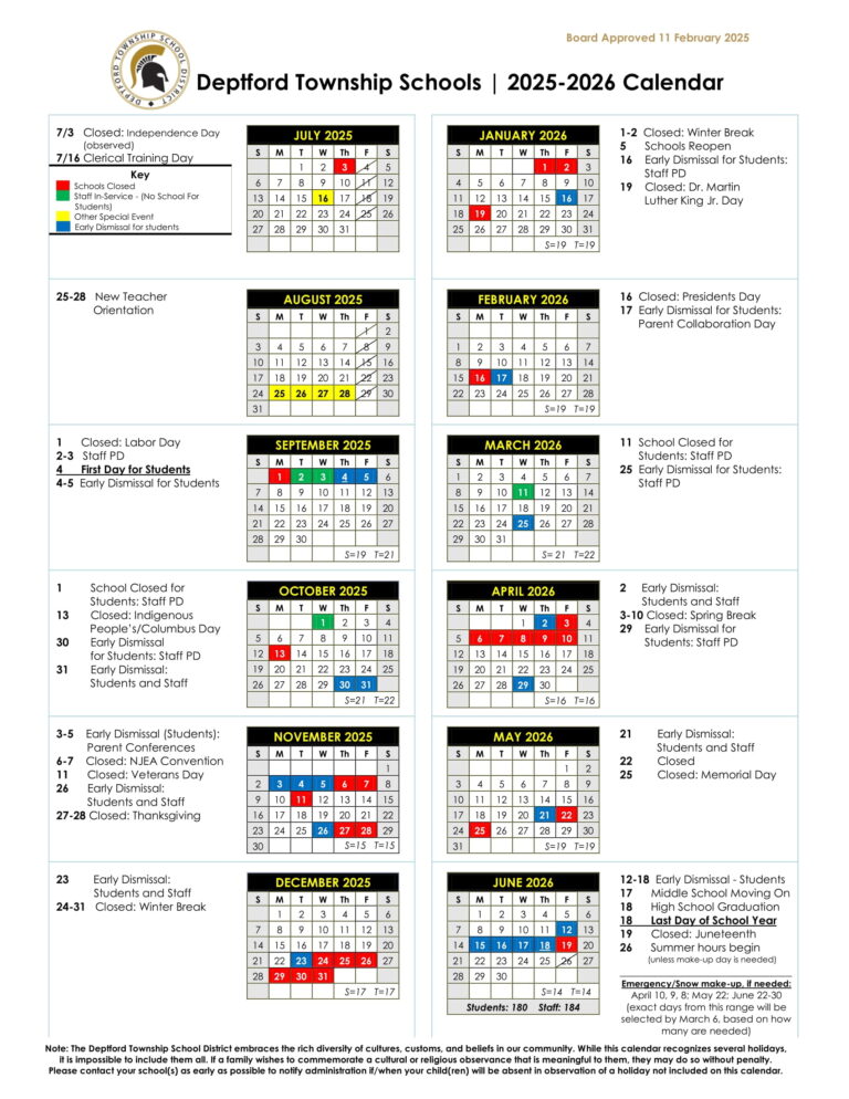 Deptford Township Schools Calendar 25 26 Revised pdf EduCounty