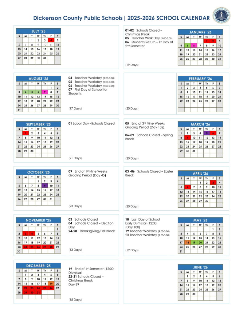Dickenson County Public Schools calendar