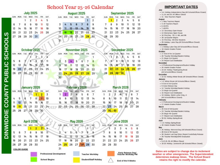 Dinwiddie County public schools calendar 25 26 Revised PDF EduCounty