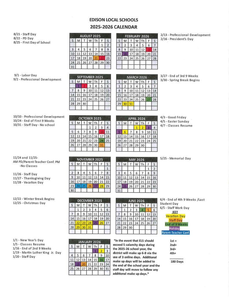 EDISON LOCAL SCHOOLS,calendar 25-26