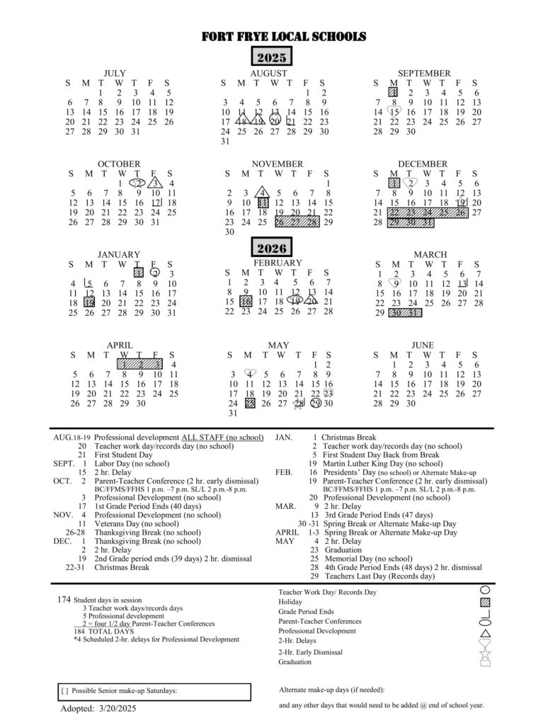 FORT FRYE LOCAL SCHOOLS calendar