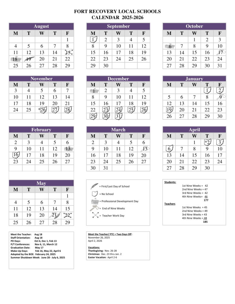 fort recovery local schools calendar