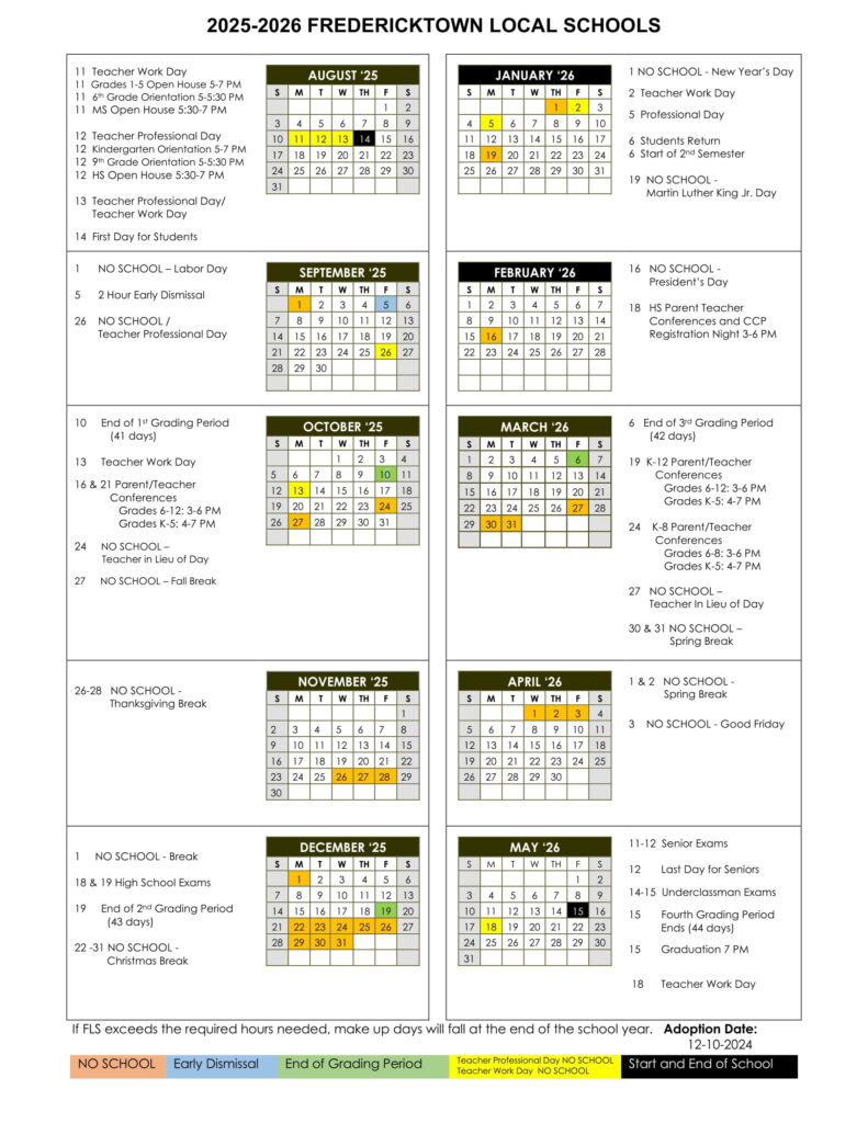 FREDERICKTOWN LOCAL SCHOOLS calendar
