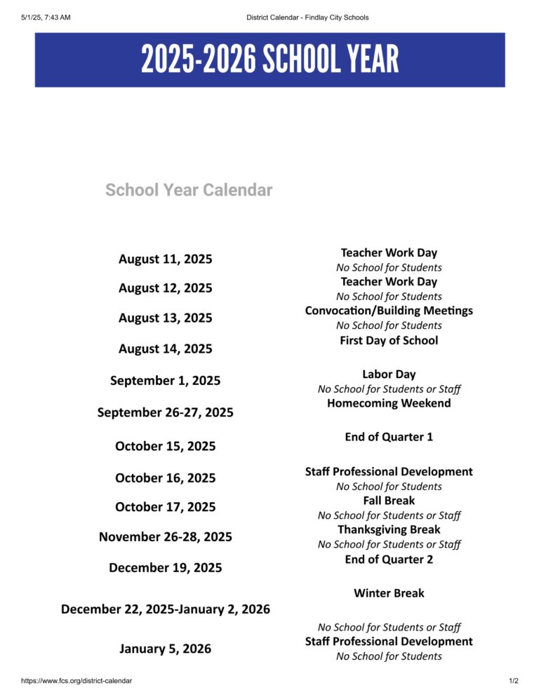 Findlay City Schools Calendar 25-26 Revised [PDF] - EduCounty