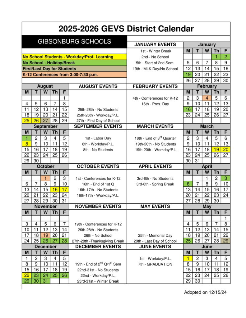 gibsonburg schools calendar