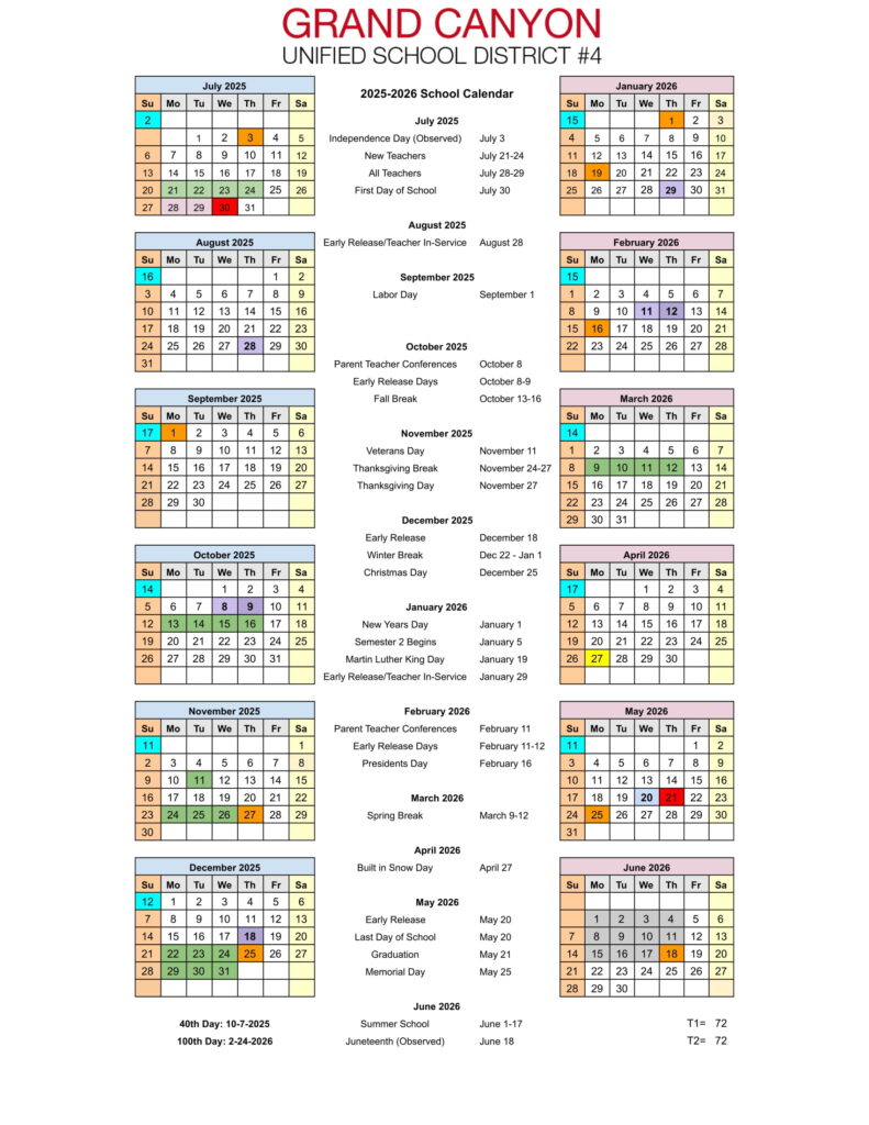 GRAND CANYON UNIFIED SCHOOL DISTRICT CALENDAR