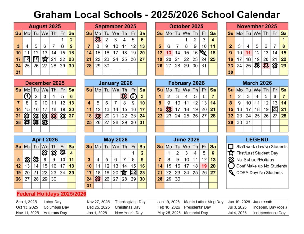 Graham Local Schools calendar