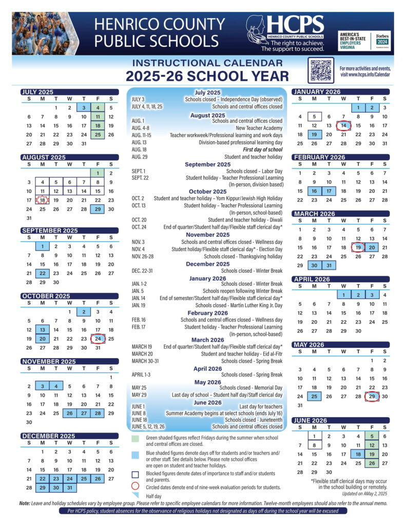 Henrico County Public Schools calendar