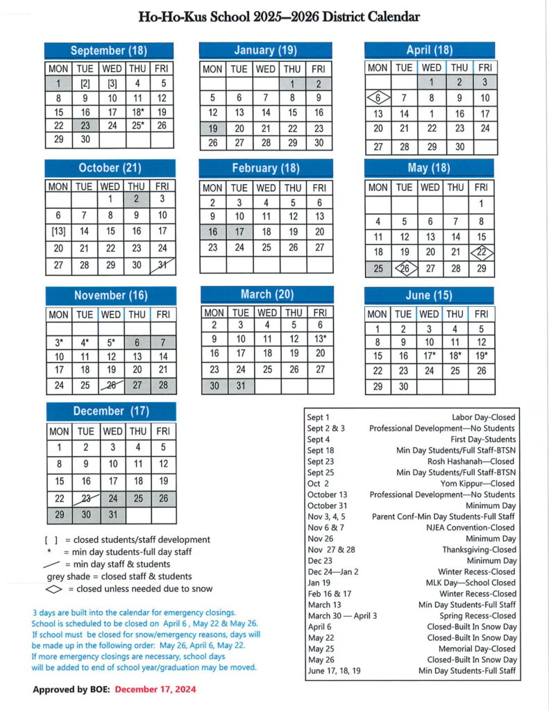 Ho-Ho-Kus School CALENDAR