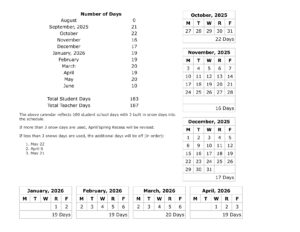 Hopatcong Borough Schools, calendar