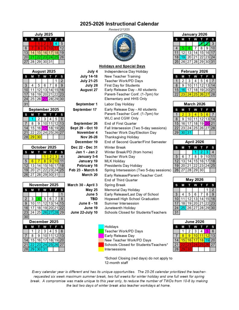 Hopewell City Public Schools calendar