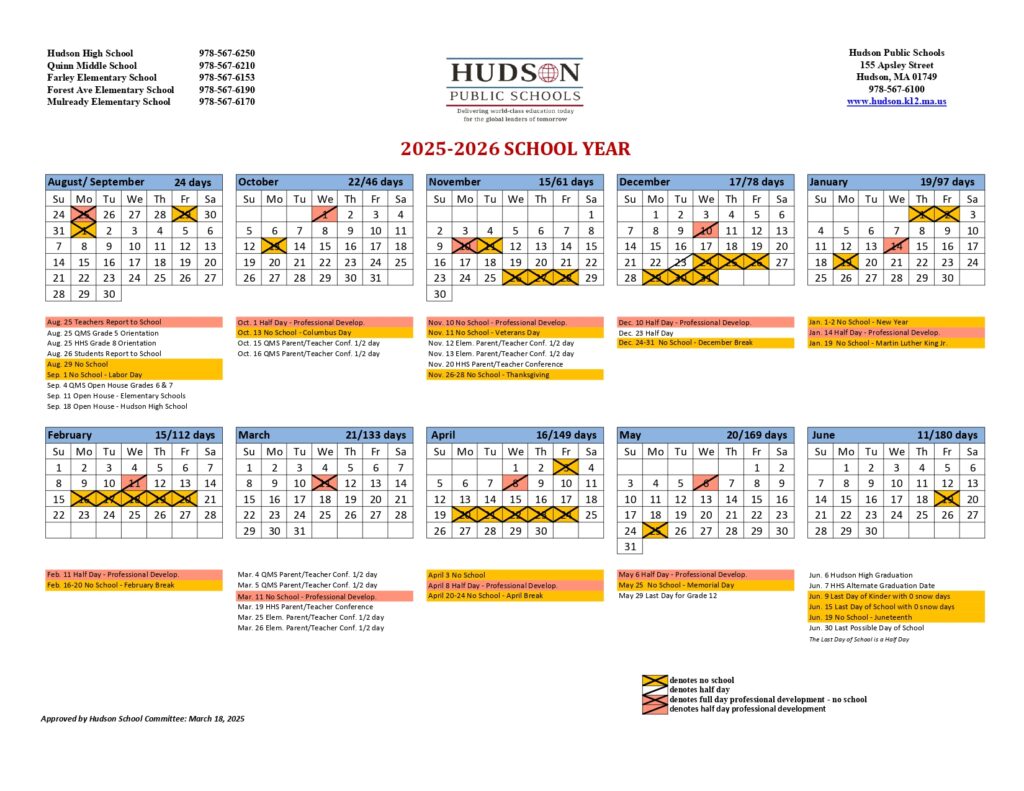 hudson public schools calendar